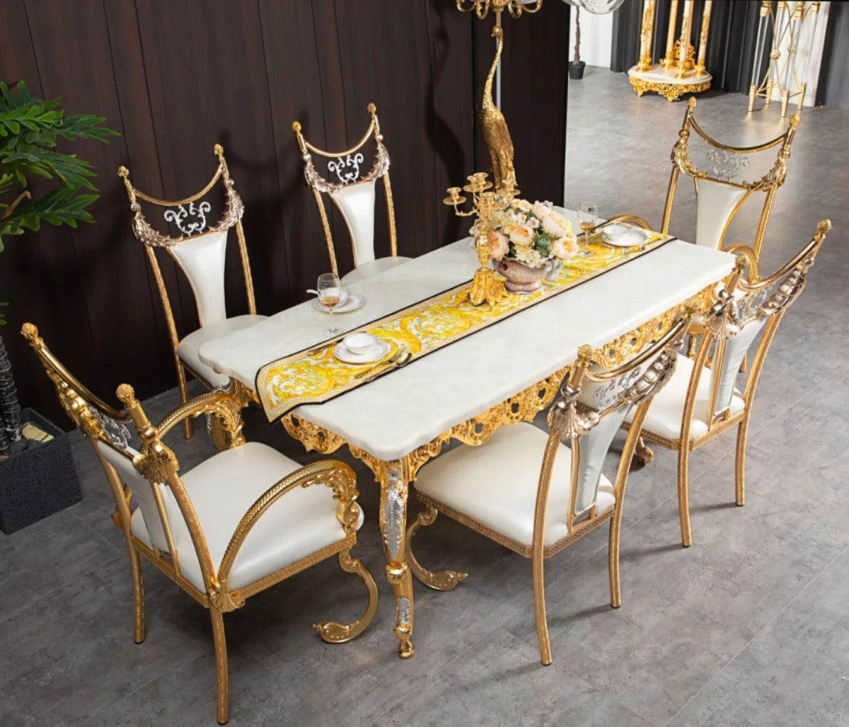 Dining Table Royal Luxury Golden Copper and Marble Top Baroque Design Dining Table