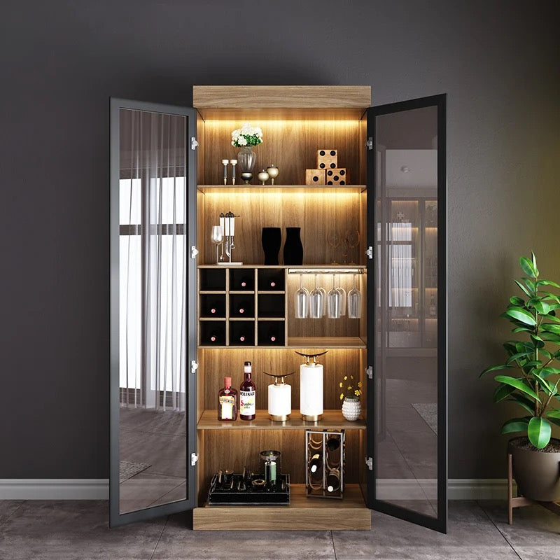 Cabinet Living Room Glass Display Cabinet Modern Minimalist Wooden Wine Cabinet With Light