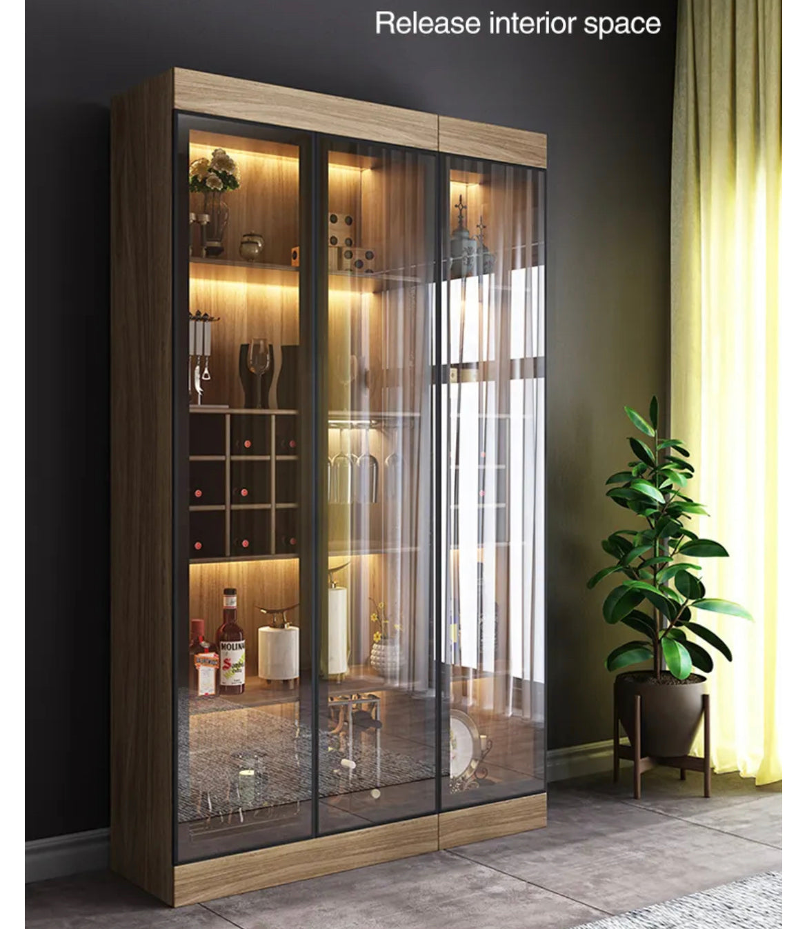 Cabinet Living Room Glass Display Cabinet Modern Minimalist Wooden Wine Cabinet With Light