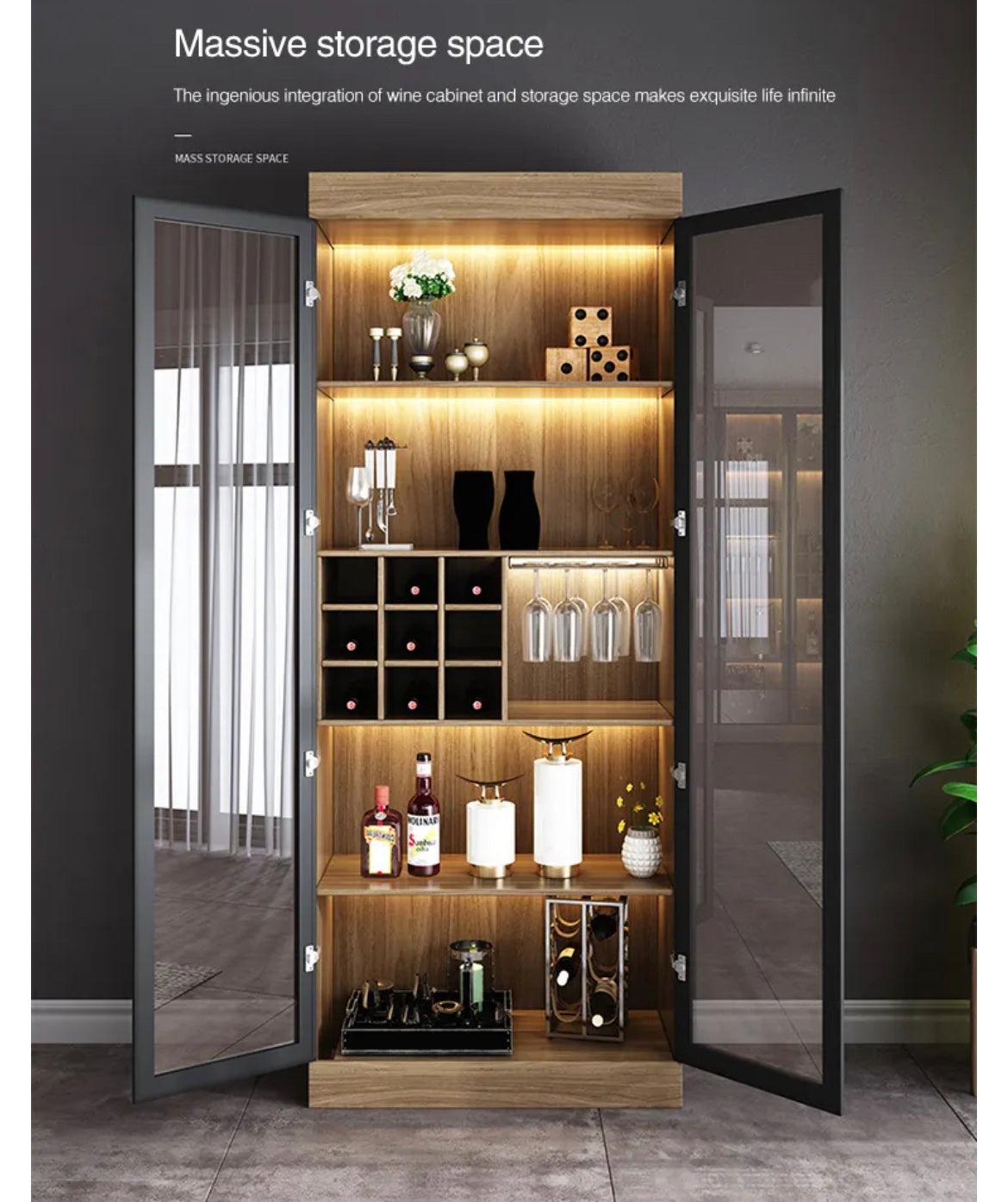 Cabinet Living Room Glass Display Cabinet Modern Minimalist Wooden Wine Cabinet With Light