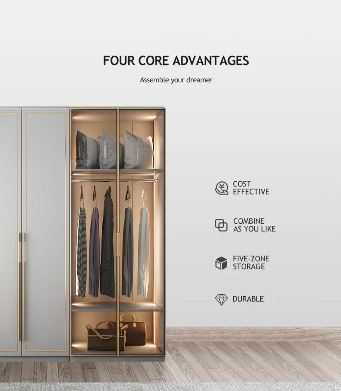 Wardrobe Bedroom Wooden Combination Wall Luxury Storage Wardrobe