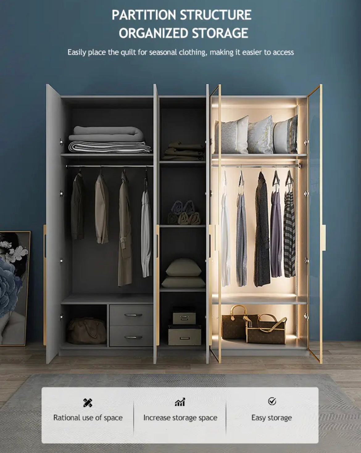 Wardrobe Bedroom Wooden Combination Wall Luxury Storage Wardrobe