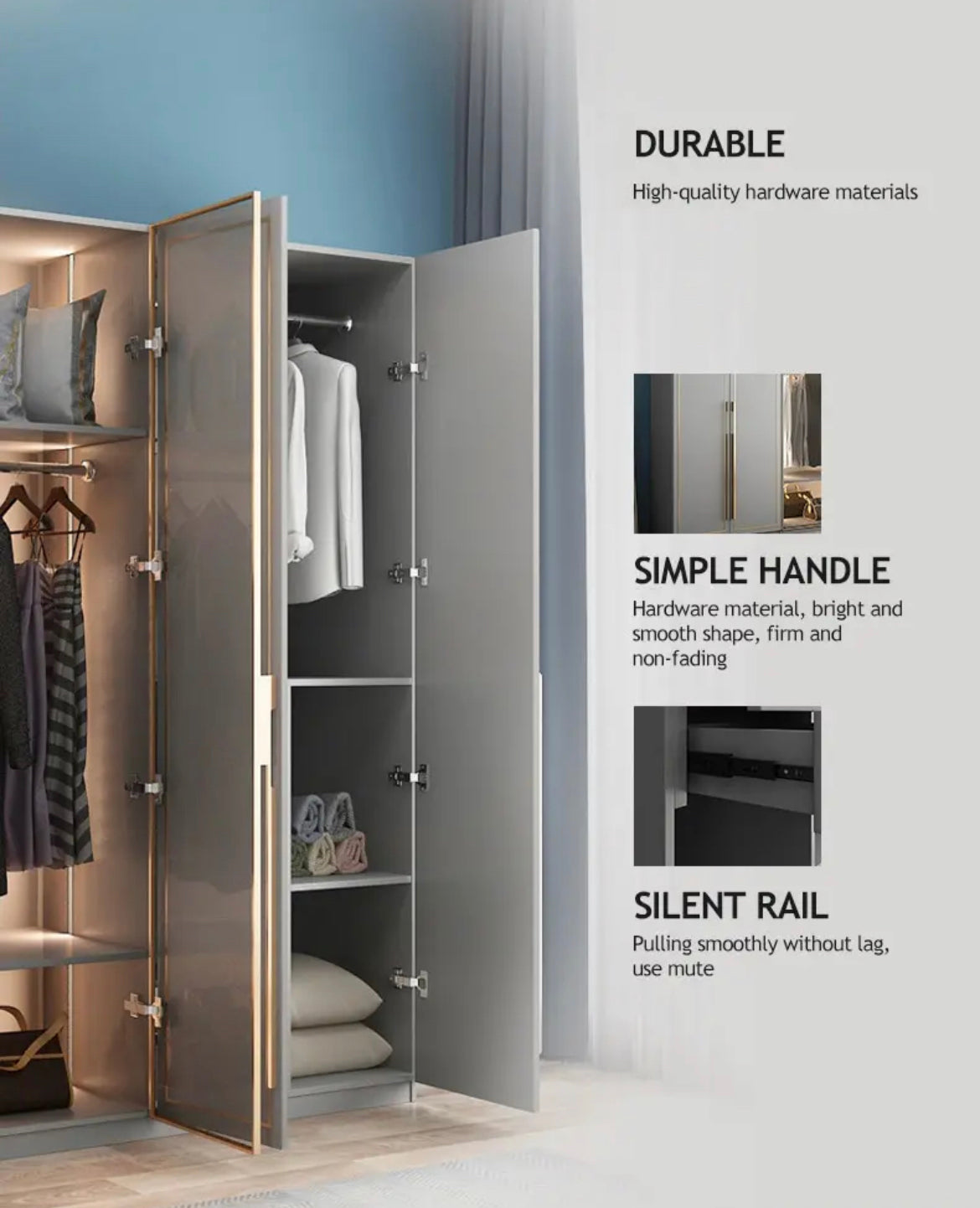 Wardrobe Bedroom Wooden Combination Wall Luxury Storage Wardrobe