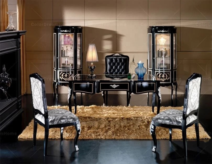 Office Room Design European Luxury Black Wooden Desk and Leather Chair Office Furniture