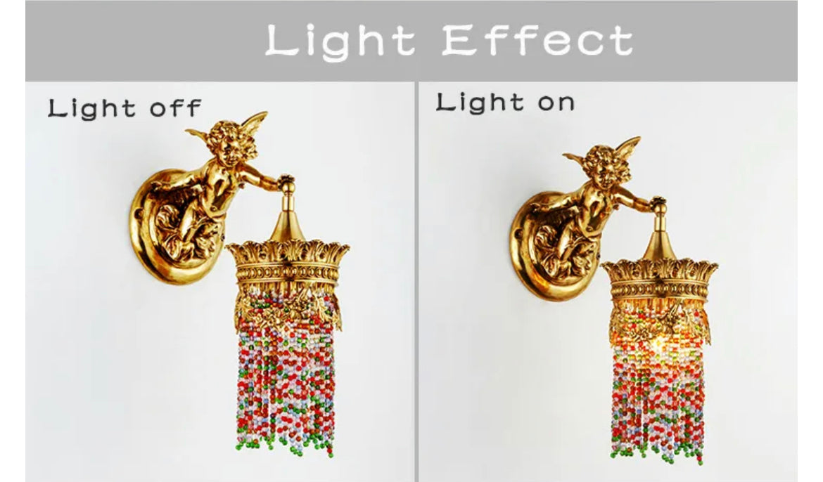 Wall Lights Seven Color Crystal Beads Wall Sconce Light Copper European Classical Style Lamps