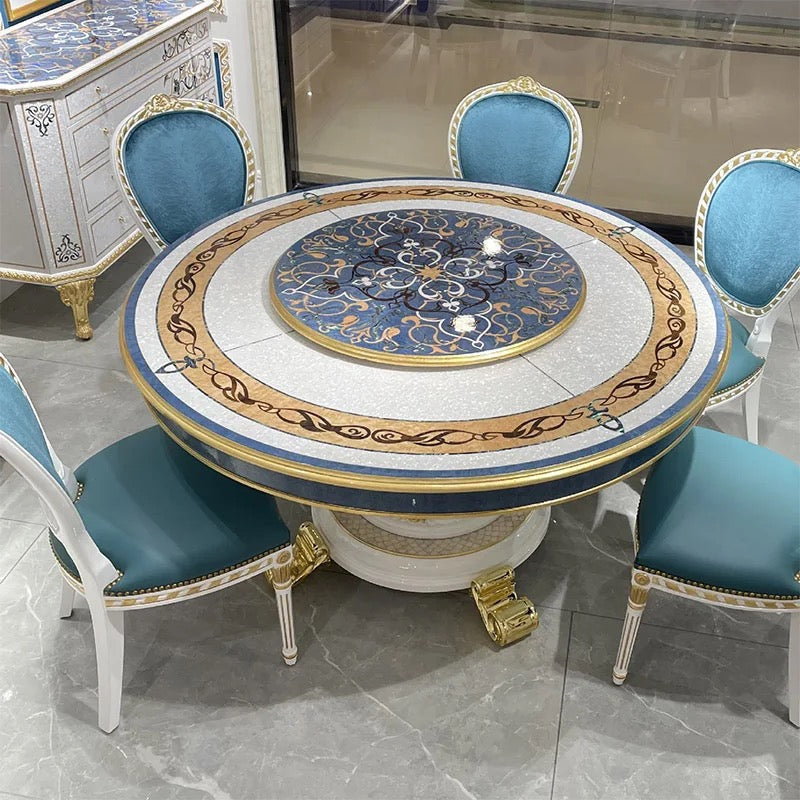 Barock Style Dining Table Nordic Luxury Antique Gold Round Dining Table Set