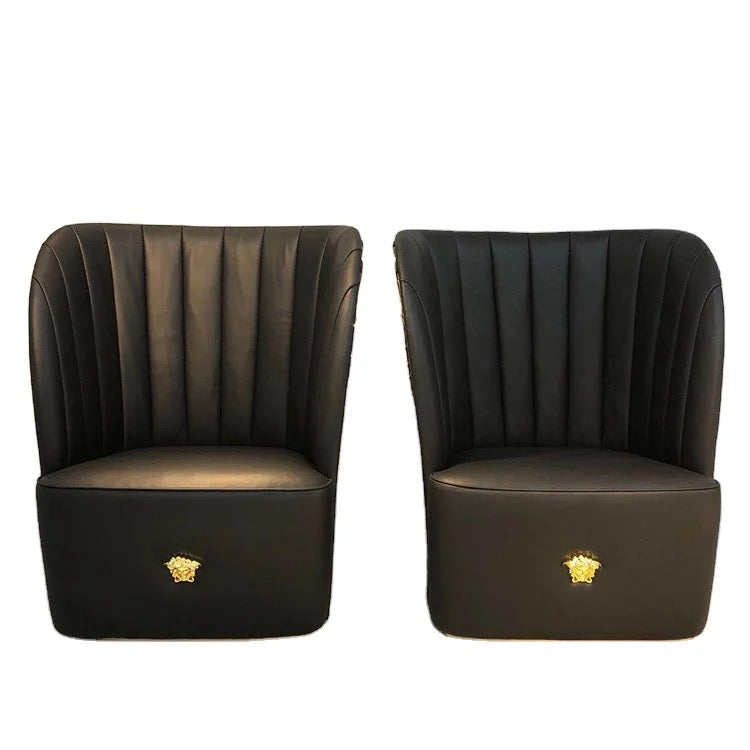 Interior Designer NEW Design Luxury Wing Chair Genuine Leather Black Leisure Chairs