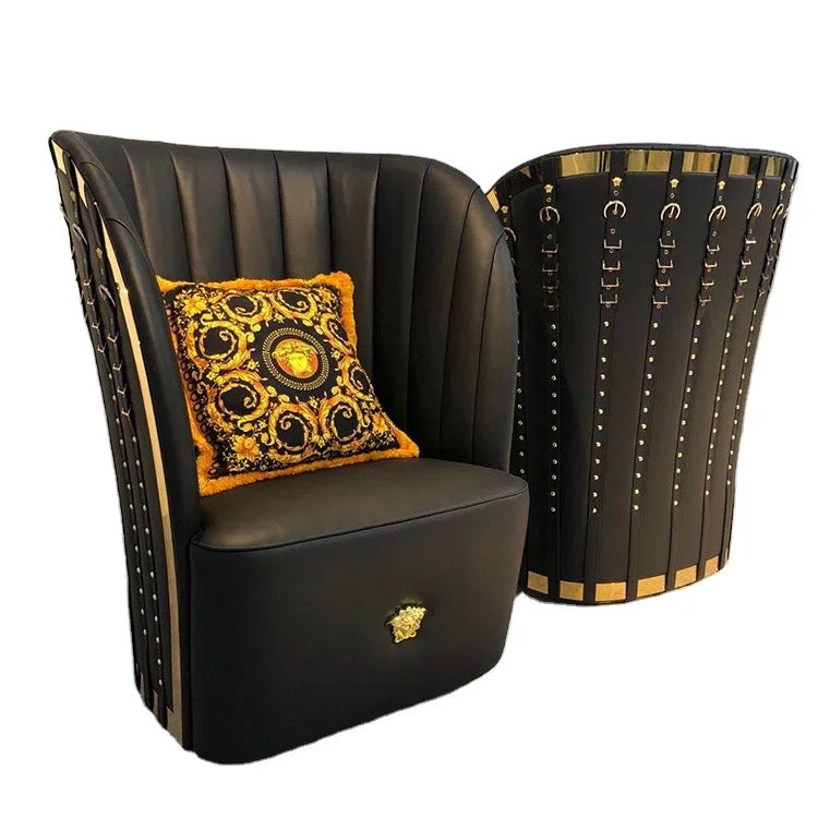 Interior Designer NEW Design Luxury Wing Chair Genuine Leather Black Leisure Chairs