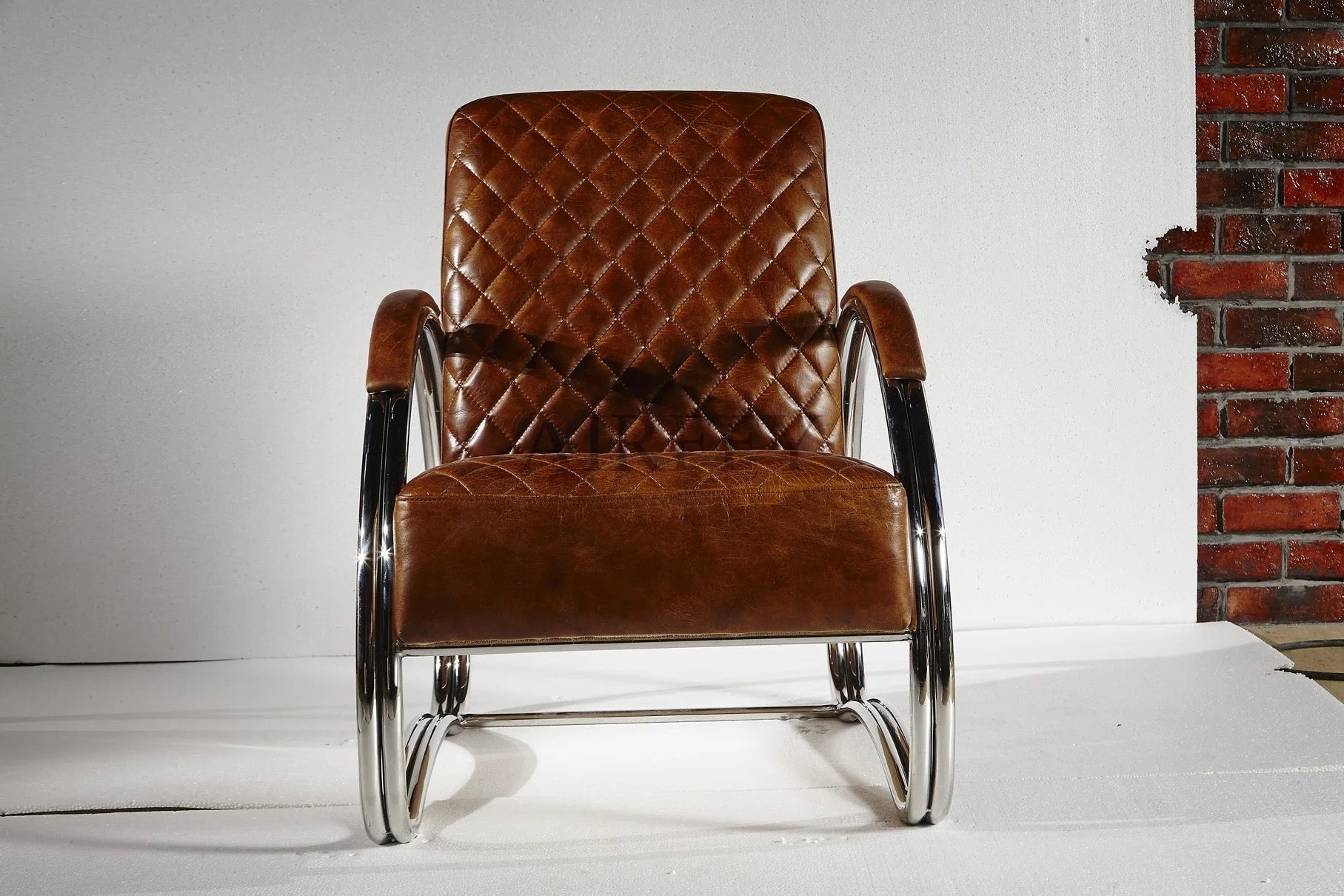 Arm Chair Silver Metal Frame Designer Diamond Retro Leather Armchair