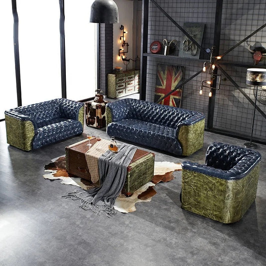 3 Seater Sofa Home Living Room Furniture Luxury Design Solid Wood Leather Aluminum Chesterfield Salon Sofas