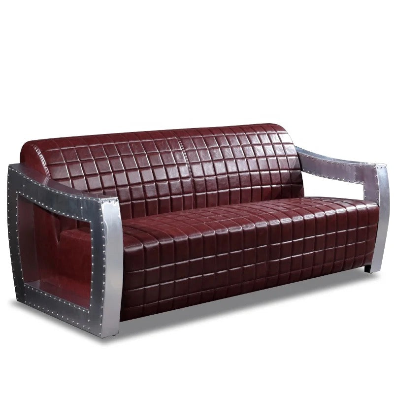 3 Seater Sofa Interior Design Furniture Home Office Chesterfield Sofa Solid Wood Leather Aluminum Aviator Design Sofa