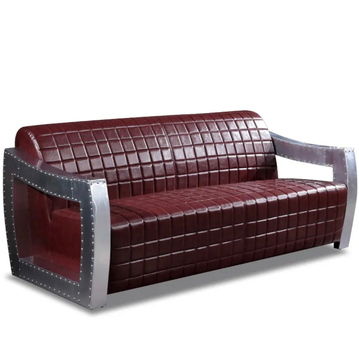 3 Seater Sofa Interior Design Furniture Home Office Chesterfield Sofa Solid Wood Leather Aluminum Aviator Design Sofa