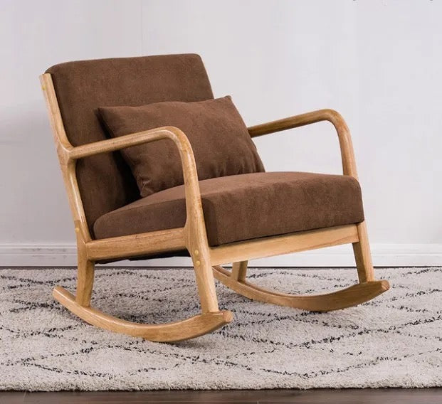 Rocking Chair Mid Century Accent Upholstered Wooden Lounge Arm Rocking Chairs