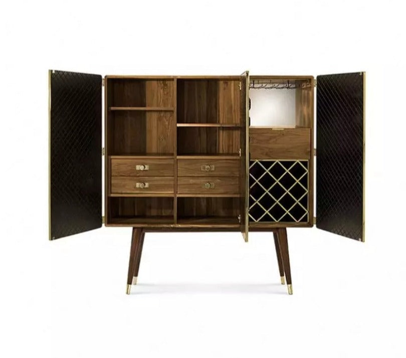 Modern Golden Side Cabinet Stainless Steel Solid Wood Luxury Cabinet Living Room Storage Cabinet