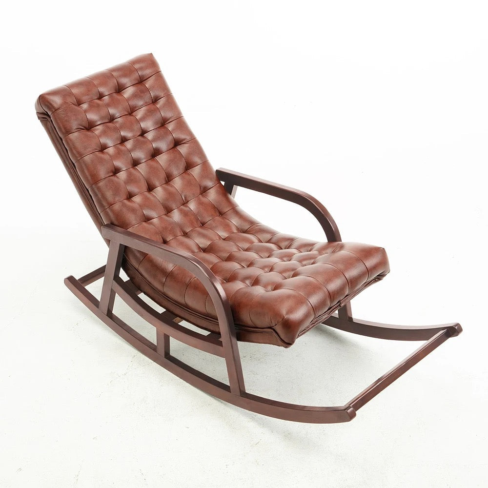 Rocking Chair American Country Recliner Solid Wood Leisure Leather Lounge Chairs