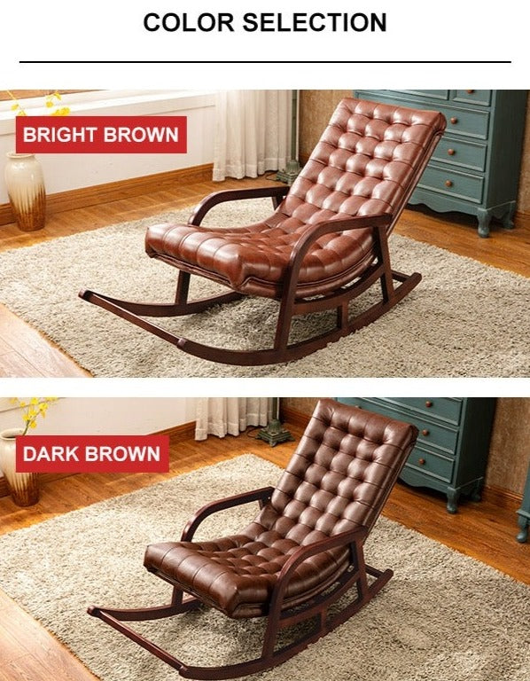 Rocking Chair American Country Recliner Solid Wood Leisure Leather Lounge Chairs