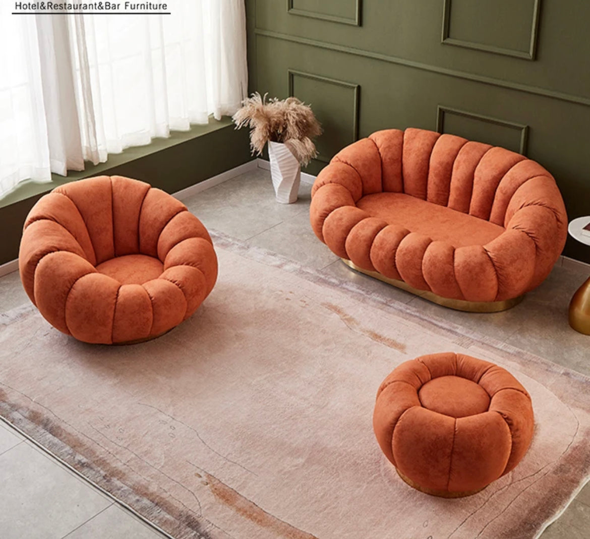 Sofa Set Cozy Pumpkin Shape Sofa Chairs Living Room Luxury Velvet Sofas