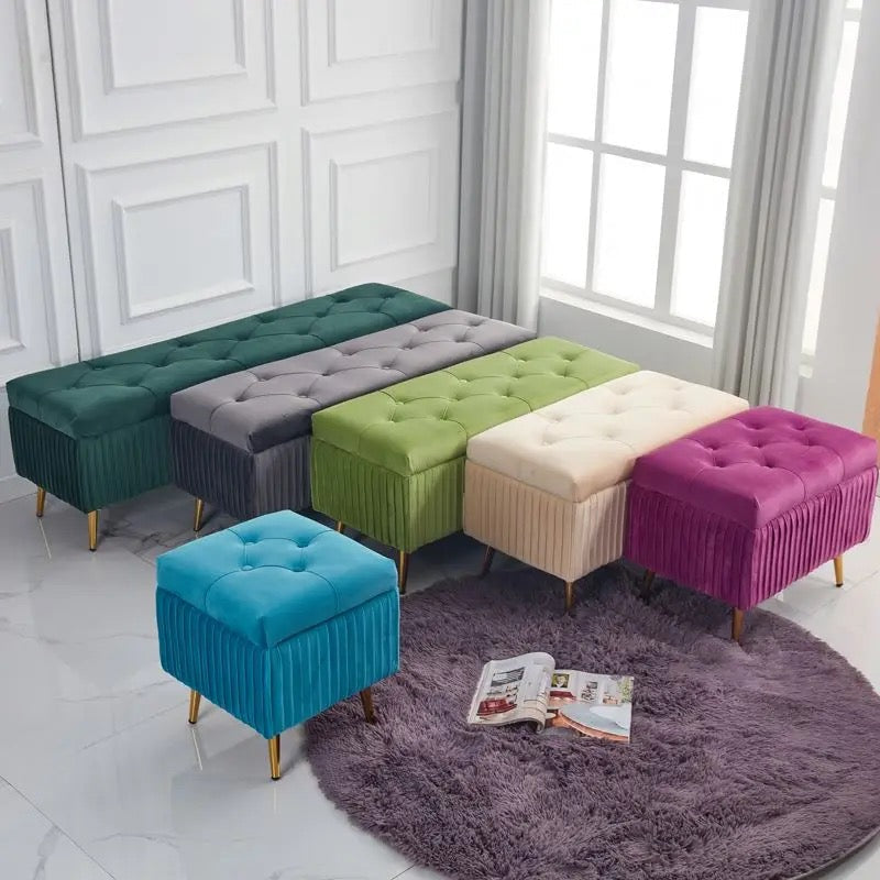 Bench Long Ottoman Comfortable Footstool Velvet Shoe Change Benches