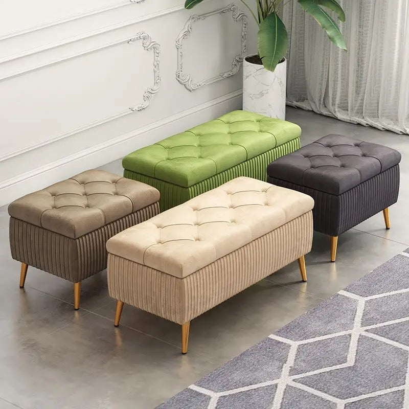 Bench Long Ottoman Comfortable Footstool Velvet Shoe Change Benches