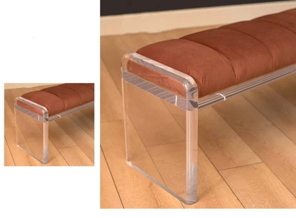 Designer Acrylic Velvet Bench Transparent Long Soft Stool Benches