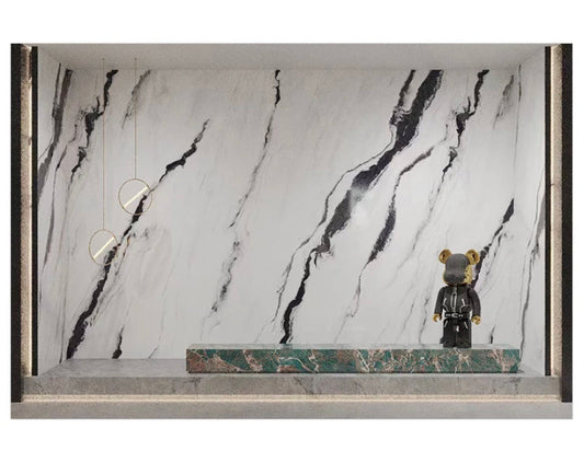 High Gloss Design Black Panda White Marble Look Ceramic Porcelain Slab For Interior Wall Panels