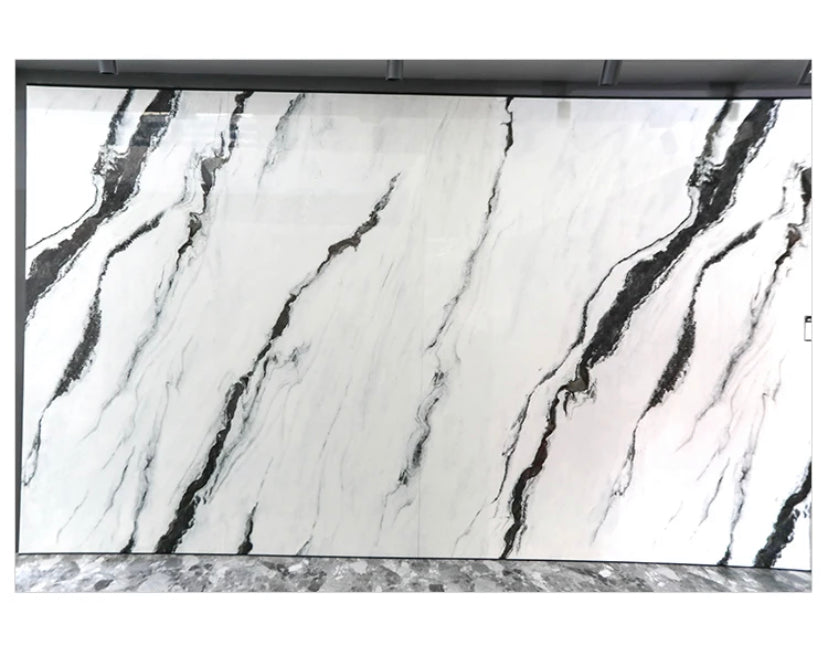 High Gloss Design Black Panda White Marble Look Ceramic Porcelain Slab For Interior Wall Panels