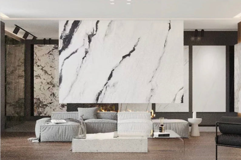 High Gloss Design Black Panda White Marble Look Ceramic Porcelain Slab For Interior Wall Panels