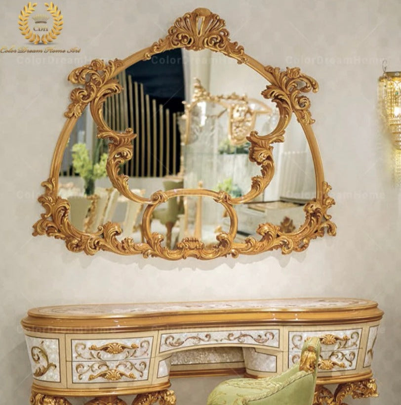 Luxury Baroque Italian French Arabic Royal Style Furniture Bedroom Heavy Carved Dresser Set Schminktisch