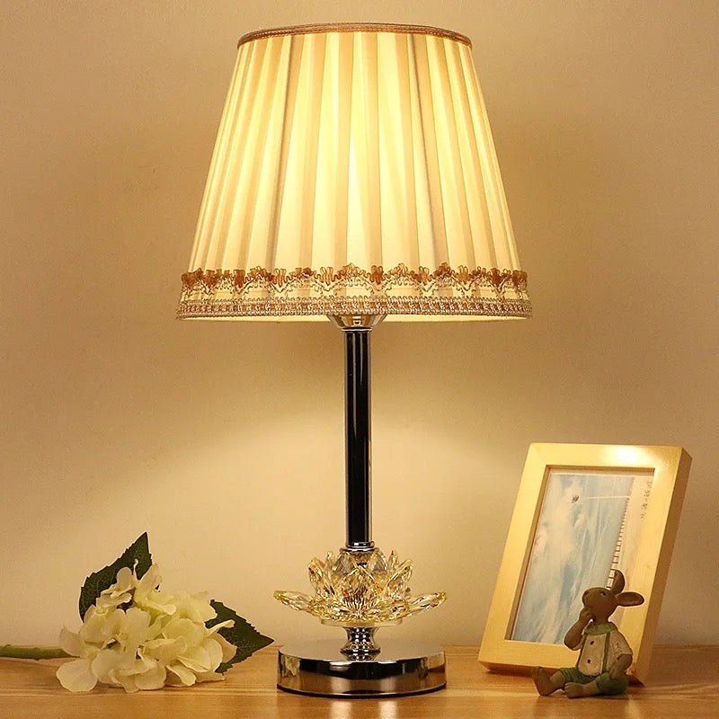 Table Lamp Cordless Fabric Shade Antique Nordic Design Crystal Lamp