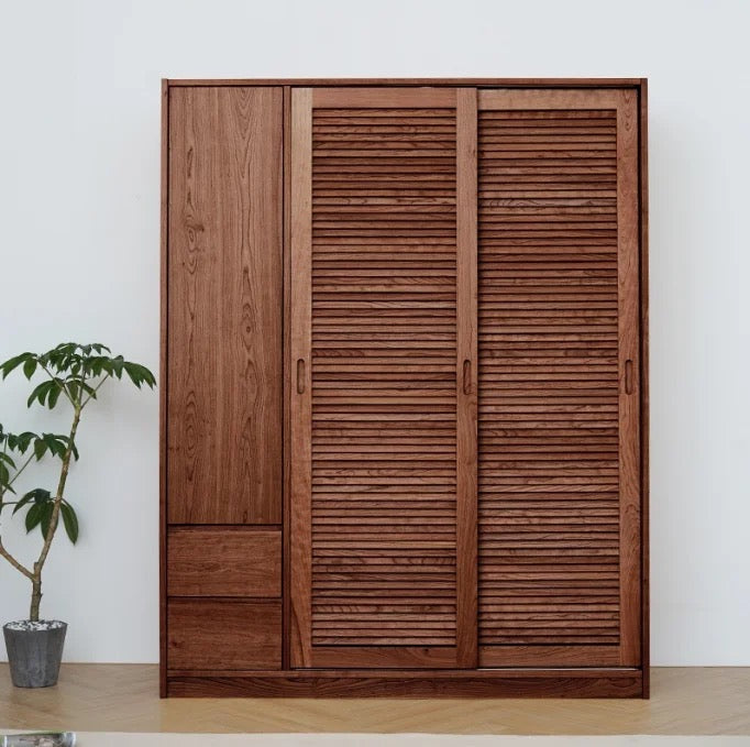 Wardrobe Nordic Design Solid Wood Cherry Wood Furniture Sliding Door Bedroom Wardrobe