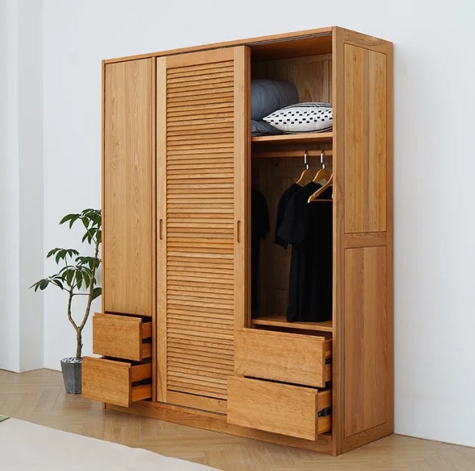 Wardrobe Nordic Design Solid Wood Cherry Wood Furniture Sliding Door Bedroom Wardrobe