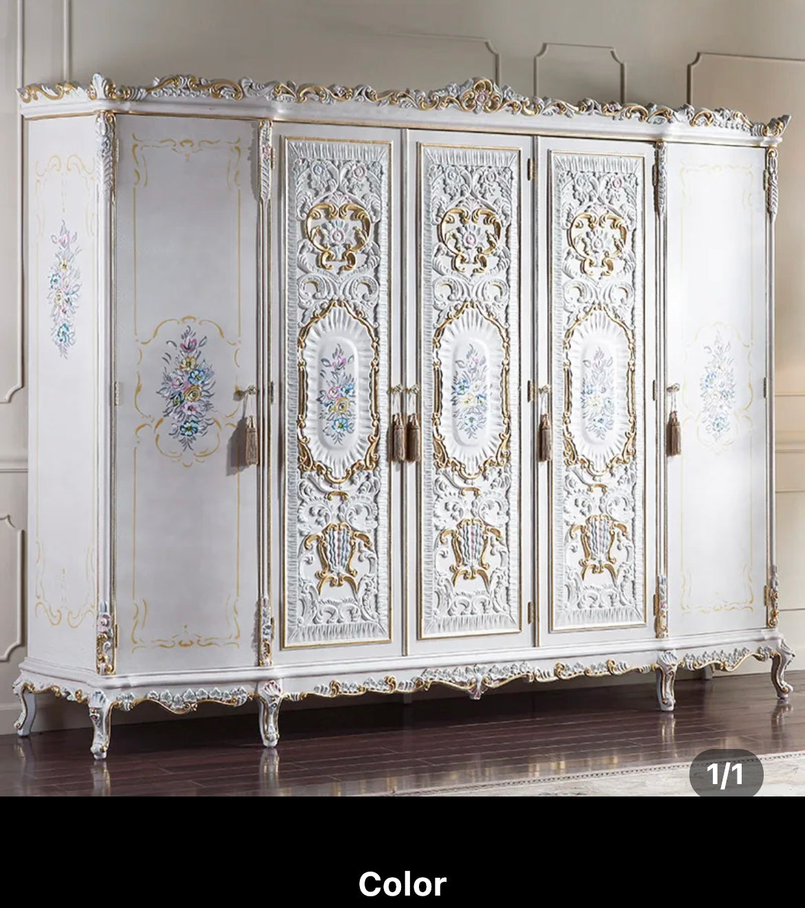 Wardrobe Bedroom Furniture French Luxury Mirrored Baroque Carved Solid Wood Bedroom Furniture