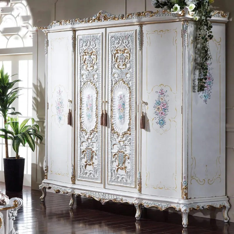 Wardrobe Bedroom Furniture French Luxury Mirrored Baroque Carved Solid Wood Bedroom Furniture