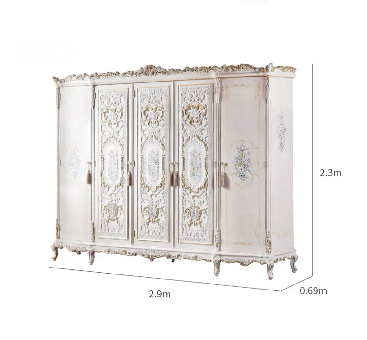 Wardrobe Bedroom Furniture French Luxury Mirrored Baroque Carved Solid Wood Bedroom Furniture