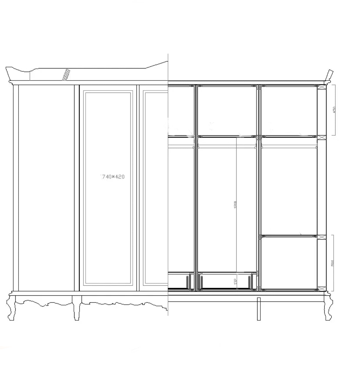 Wardrobe Bedroom Furniture French Luxury Mirrored Baroque Carved Solid Wood Bedroom Furniture