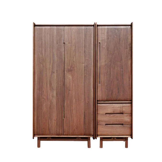 Nordic Style Solid Wood Wardrobe Black Walnut Bedroom Locker Clothes Storage Cabinet