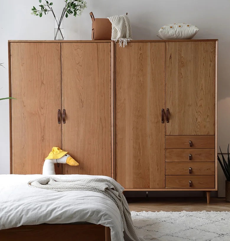 Wardrobe Bedroom Furniture Nordic Style Japanese Cherry Solid Wood Bedroom Wardrobe