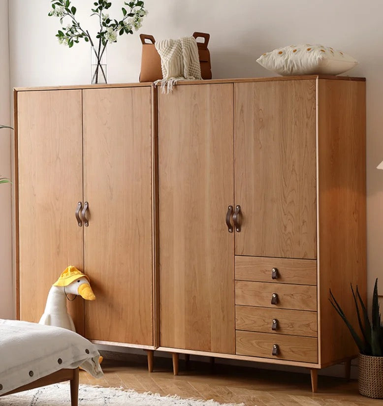 Wardrobe Bedroom Furniture Nordic Style Japanese Cherry Solid Wood Bedroom Wardrobe