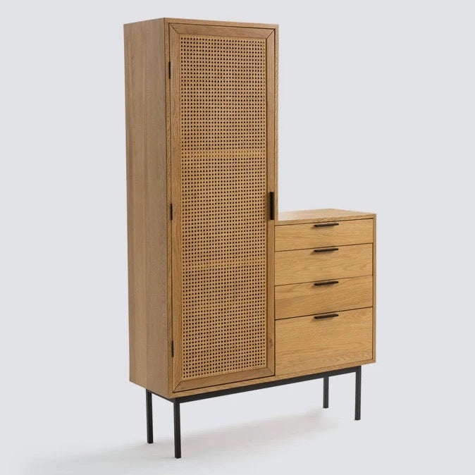 Wardrobe Nordic Solid Wood Rattan Cabinet Home Hanging Wardrobe Bedroom Furniture