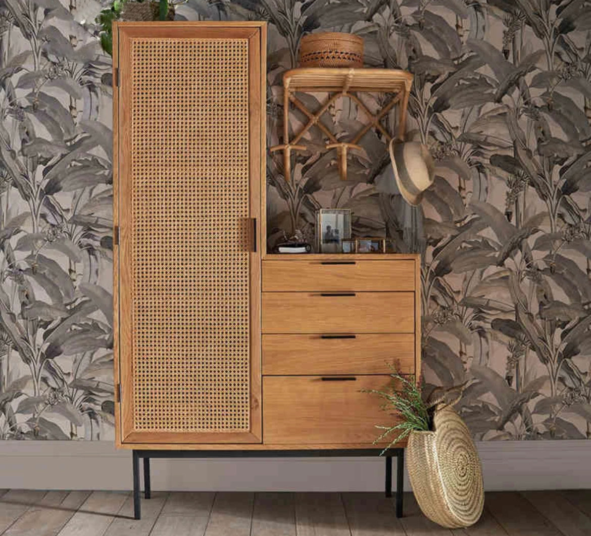 Wardrobe Nordic Solid Wood Rattan Cabinet Home Hanging Wardrobe Bedroom Furniture