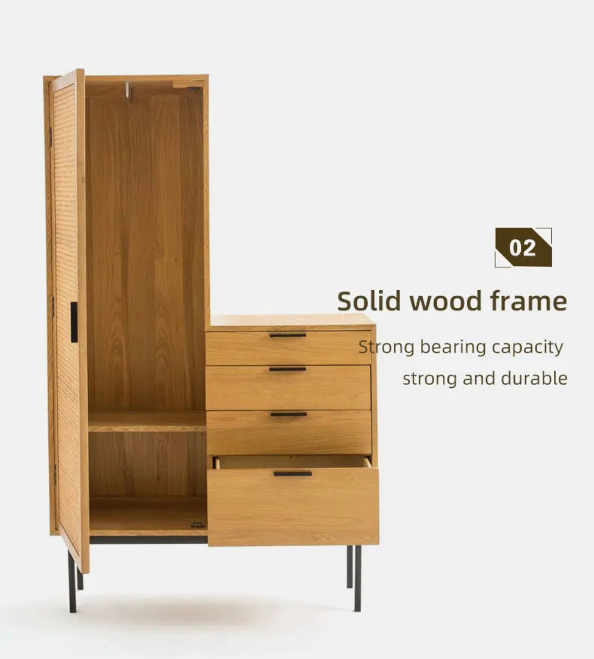 Wardrobe Nordic Solid Wood Rattan Cabinet Home Hanging Wardrobe Bedroom Furniture