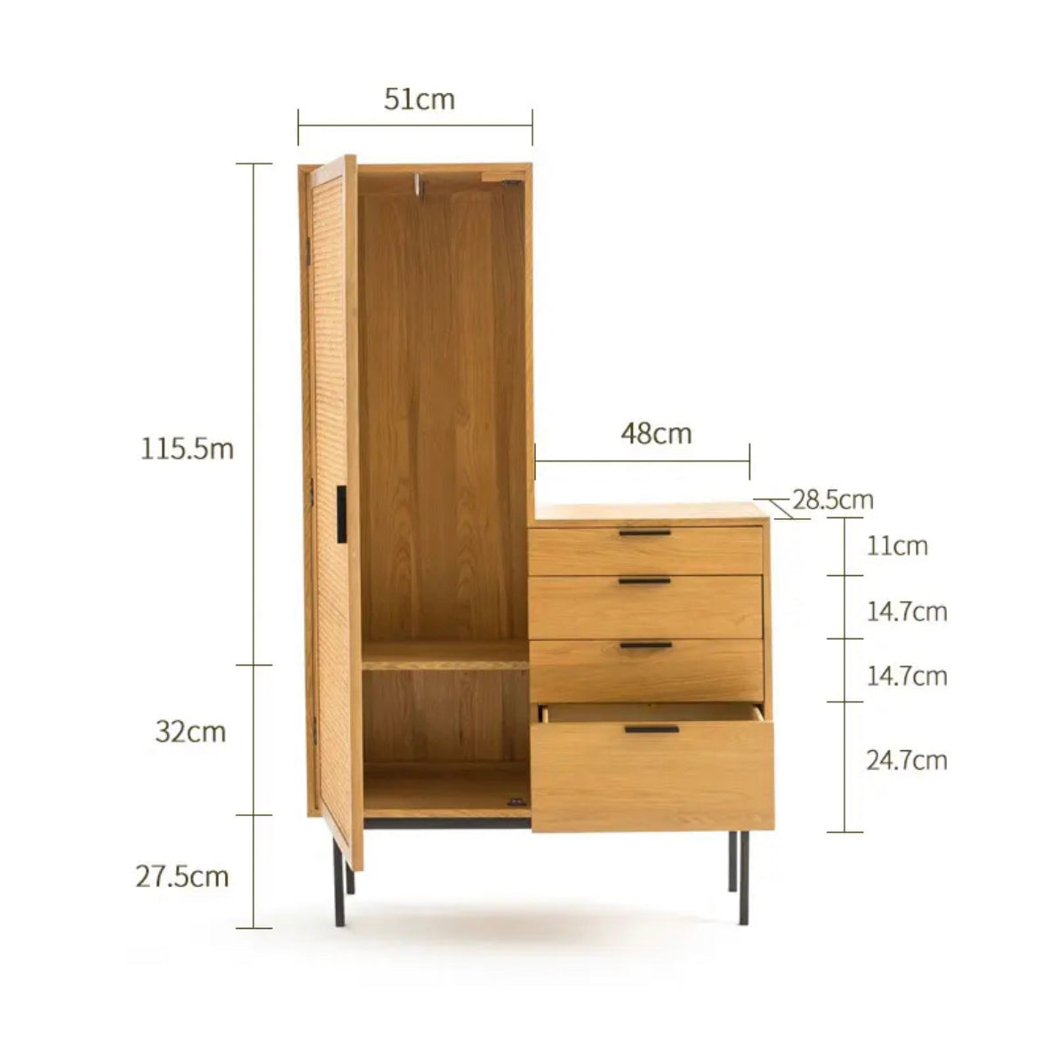 Wardrobe Nordic Solid Wood Rattan Cabinet Home Hanging Wardrobe Bedroom Furniture