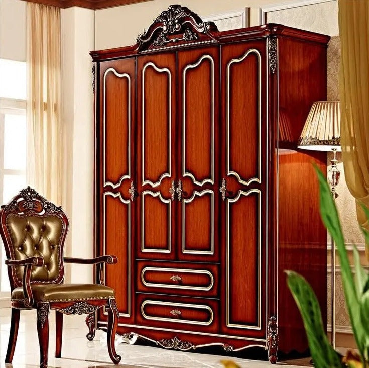 Wardrobe European Antique Four Door Wardrobe French Baroque Style Bedroom Furniture