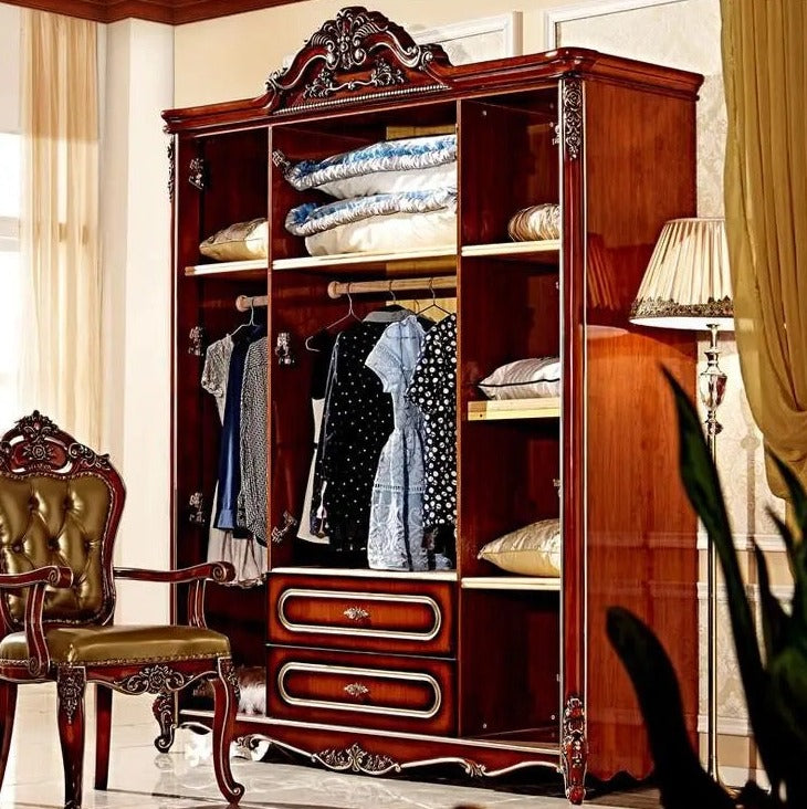 Wardrobe European Antique Four Door Wardrobe French Baroque Style Bedroom Furniture