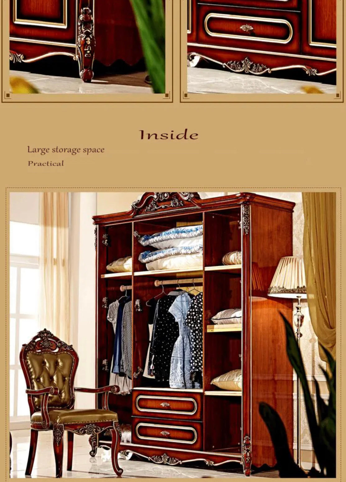 Wardrobe European Antique Four Door Wardrobe French Baroque Style Bedroom Furniture