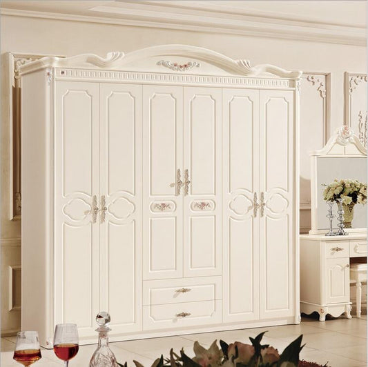 Wardrobe European French Antique Four Door Wardrobe Bedroom Furniture Solid Wood White Wardrobe