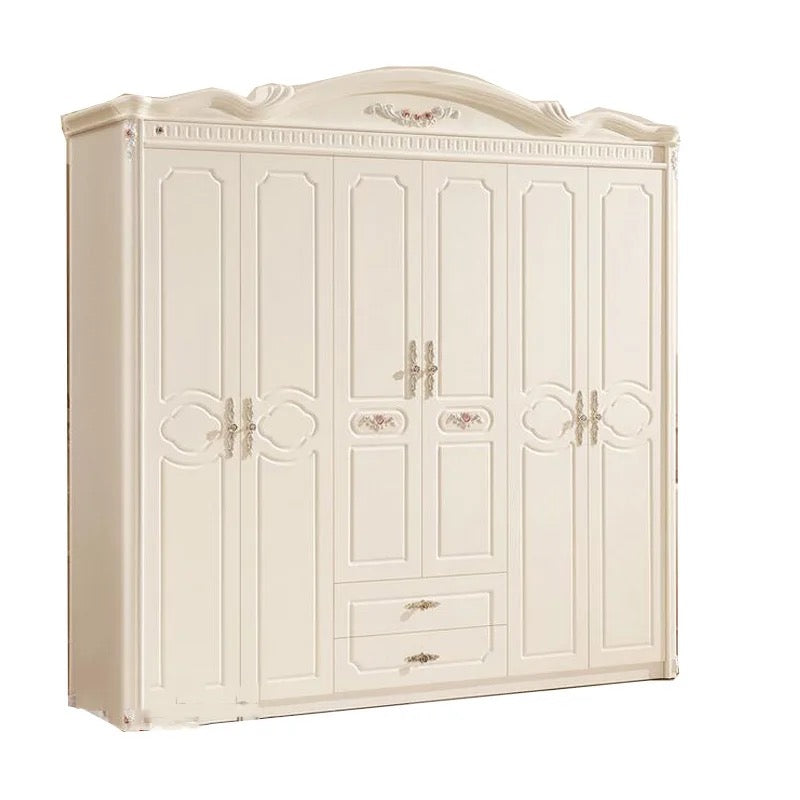 Wardrobe European French Antique Four Door Wardrobe Bedroom Furniture Solid Wood White Wardrobe