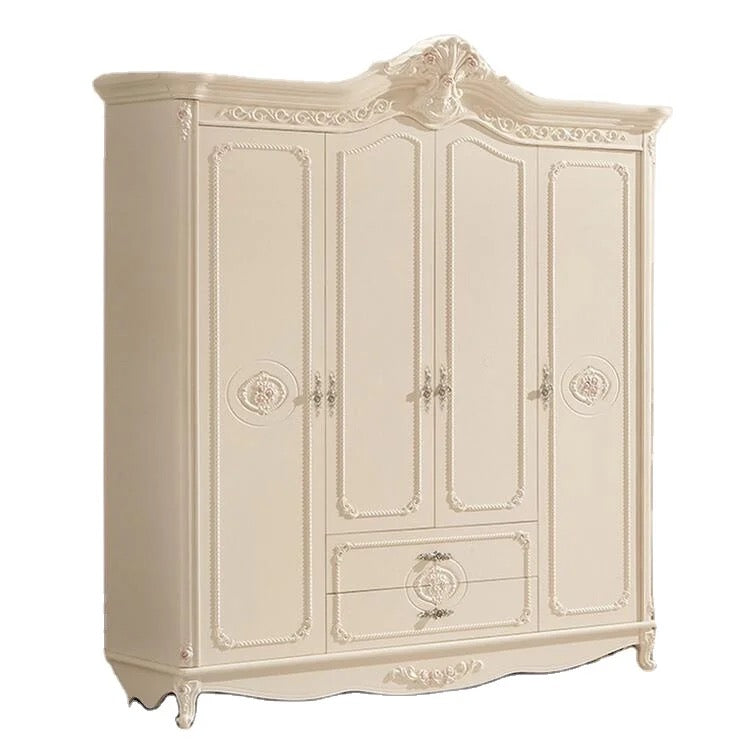 Wardrobe European Antique Four Door Wardrobe French Bedroom Furniture White Wardrobe