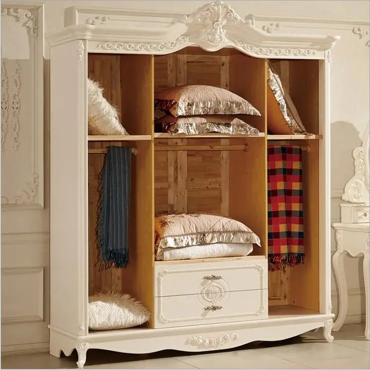 Wardrobe European Antique Four Door Wardrobe French Bedroom Furniture White Wardrobe