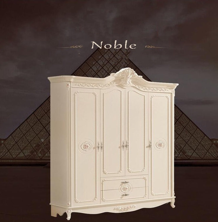 Wardrobe European Antique Four Door Wardrobe French Bedroom Furniture White Wardrobe